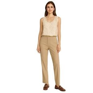 Giusy Made in‎ Italy Lace Back Polka Dot Sleeveless Blouse Tan Medium